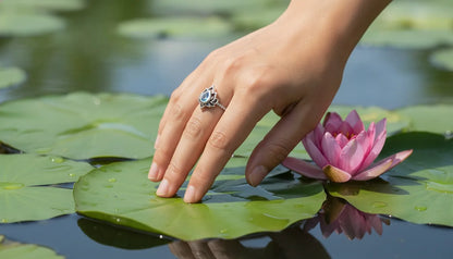 Bague Lotus Renaissance Argent 925 Zircon Bleu