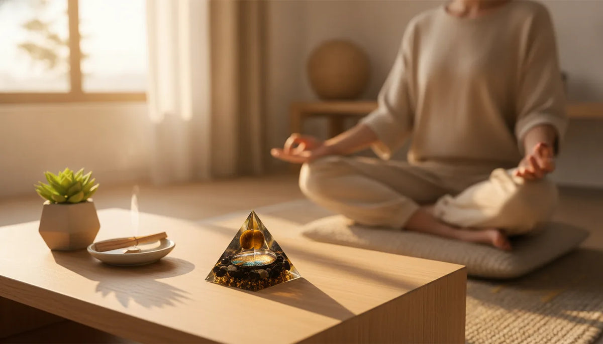Pyramide Orgonite Bouclier de Protection Oeil de Tigre Obsidienne