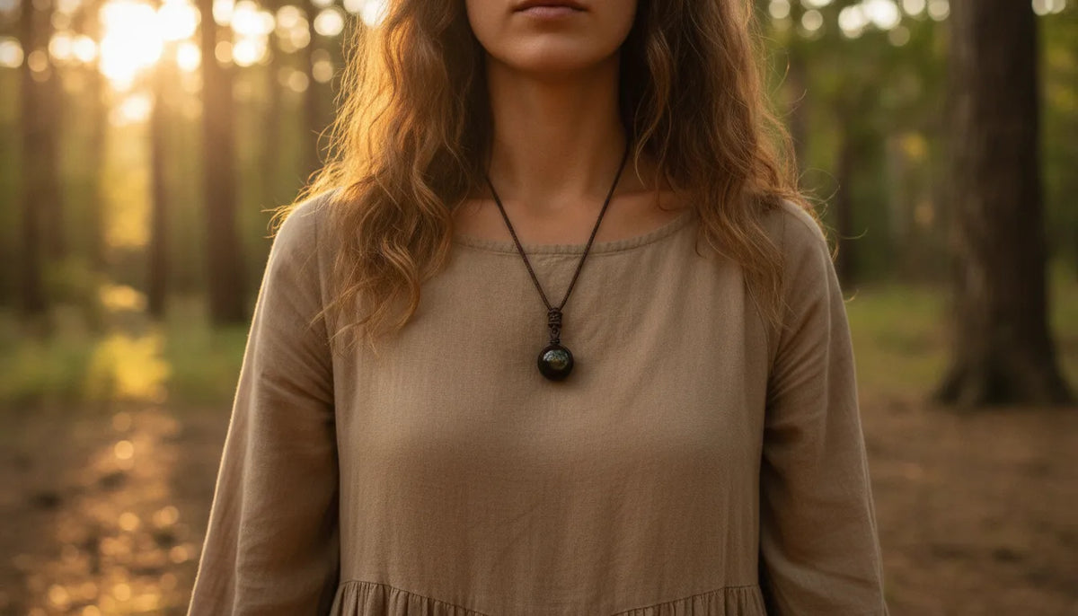 Pendentif Sphère Obsidienne Œil Céleste - Protection Énergétique