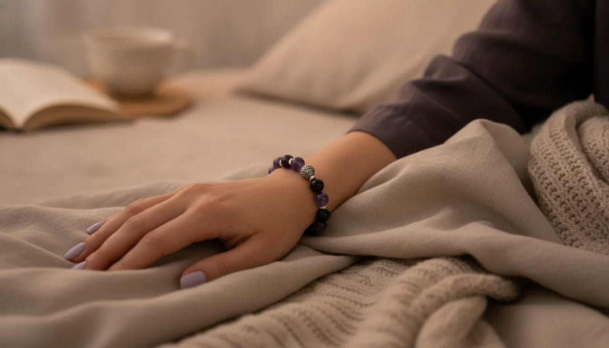 Bracelet Douce Nuit : Améthyste, Hématite, Tourmaline