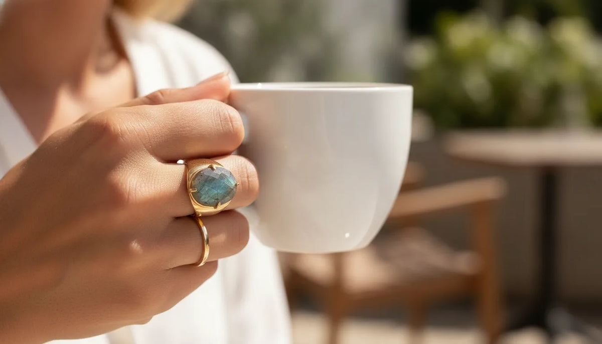 Bague Yuka : Alliance de 5 pierres naturelles ajustables