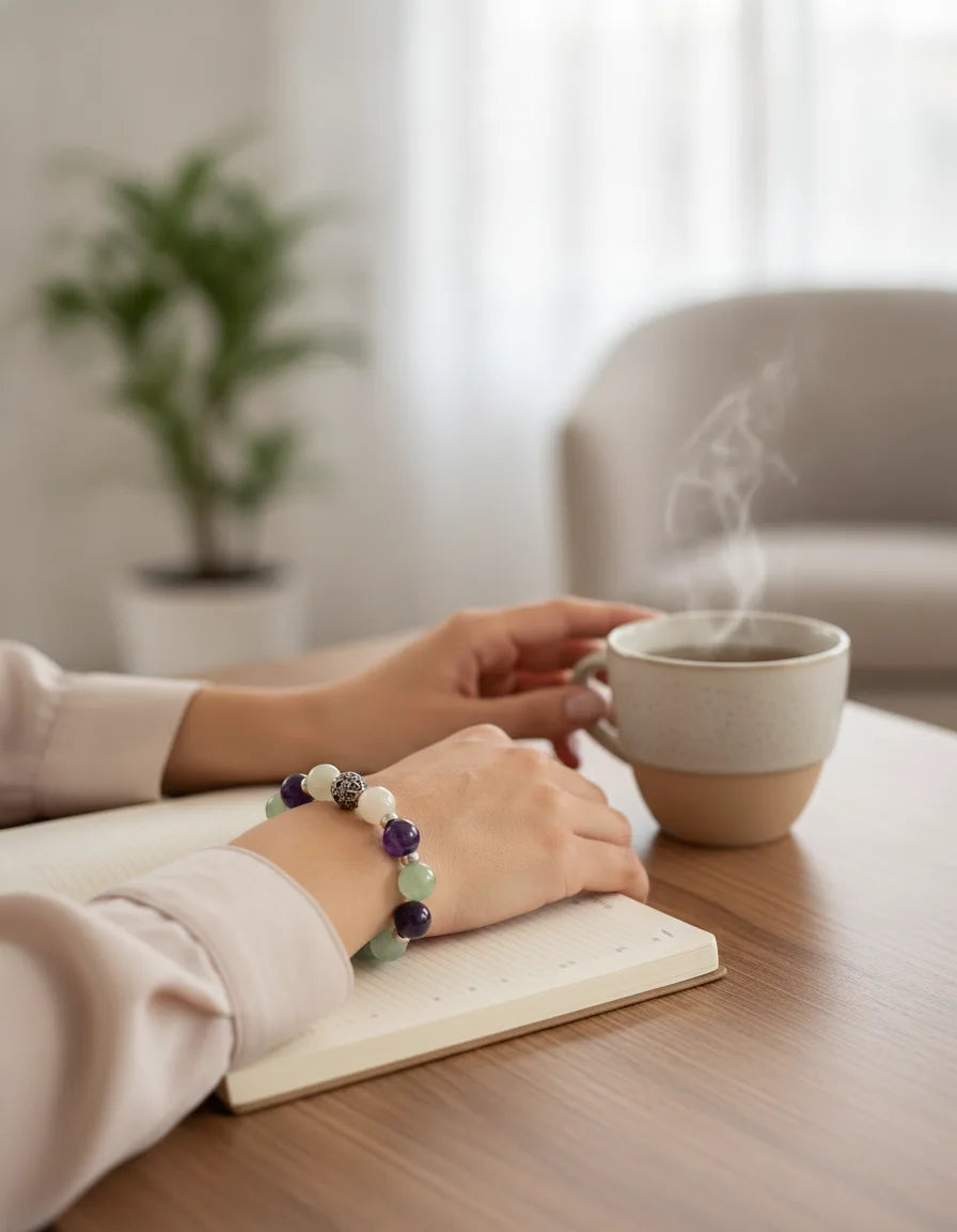 Bracelet Maman Zen : Améthyste, Pierre de Lune, Aventurine