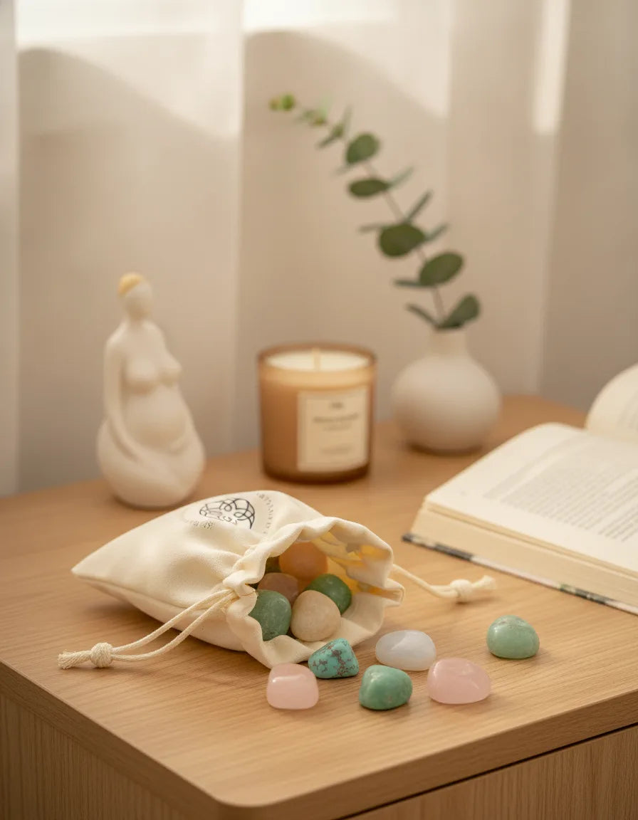Pochon Désir Maternel : Cornaline, Quartz Rose, Pierre de Lune