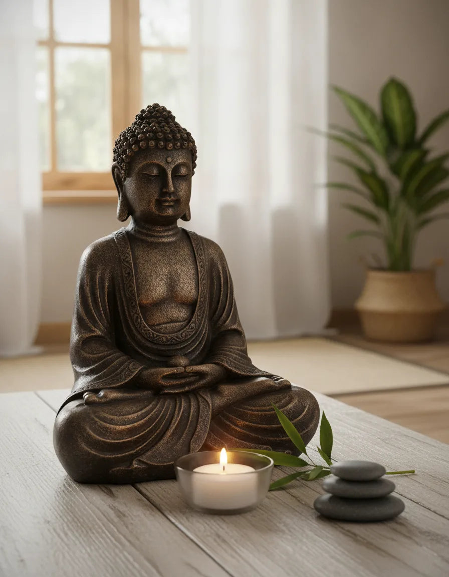 Statue Bouddha Quiétude Résine Blanche