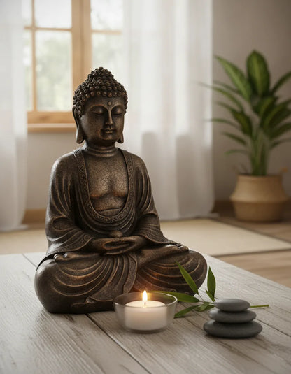Statue Bouddha Quiétude Résine Blanche
