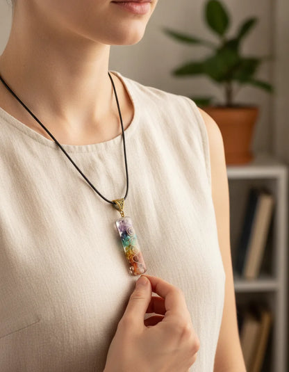Pendentif Orgonite 7 Chakras Allongé