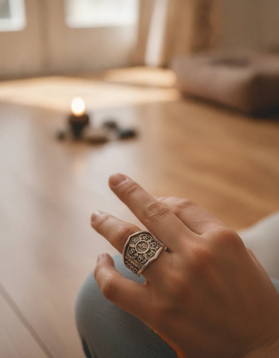 Bague Mantra Secret Fleur de Lotus Cuivre Antique