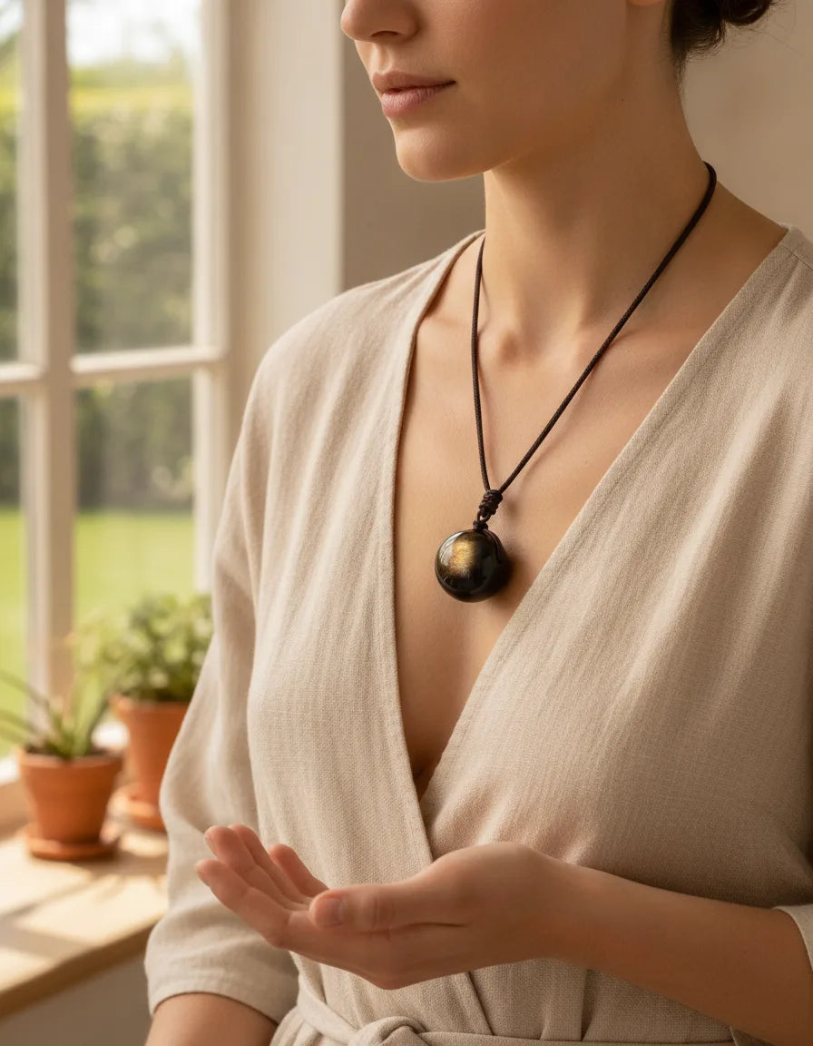 Pendentif Sphère Obsidienne Œil Céleste - Protection Énergétique