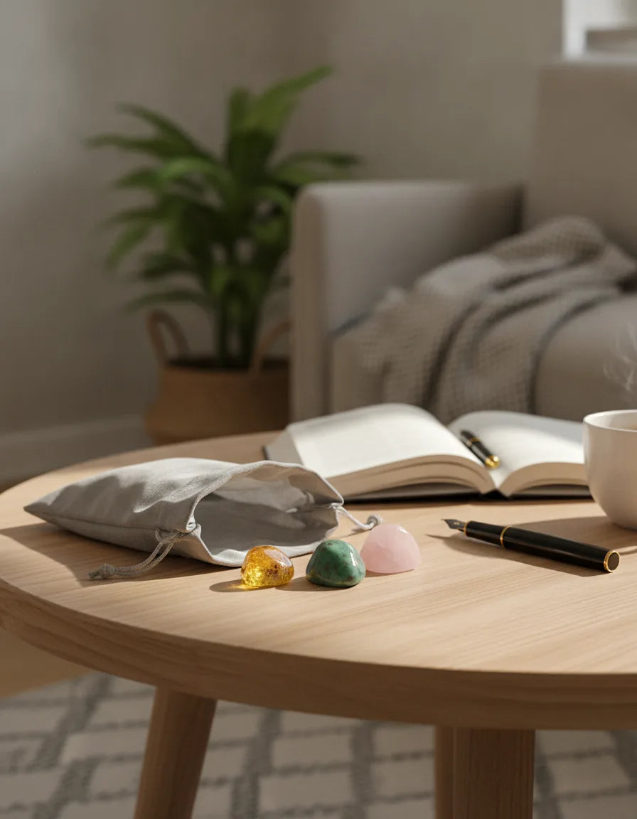 Pochon 3 Pierres Positivité : Soleil, Quartz Rose, Amazonite