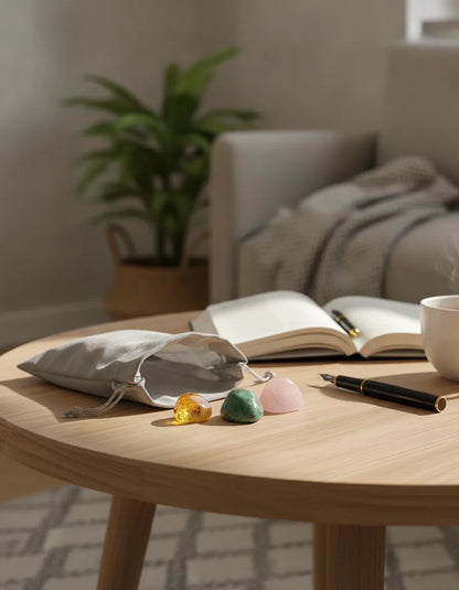 Pochon 3 Pierres Positivité : Soleil, Quartz Rose, Amazonite