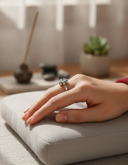 Bague Fleur de Lotus & Roue à Prières Tibétaine Argent 925