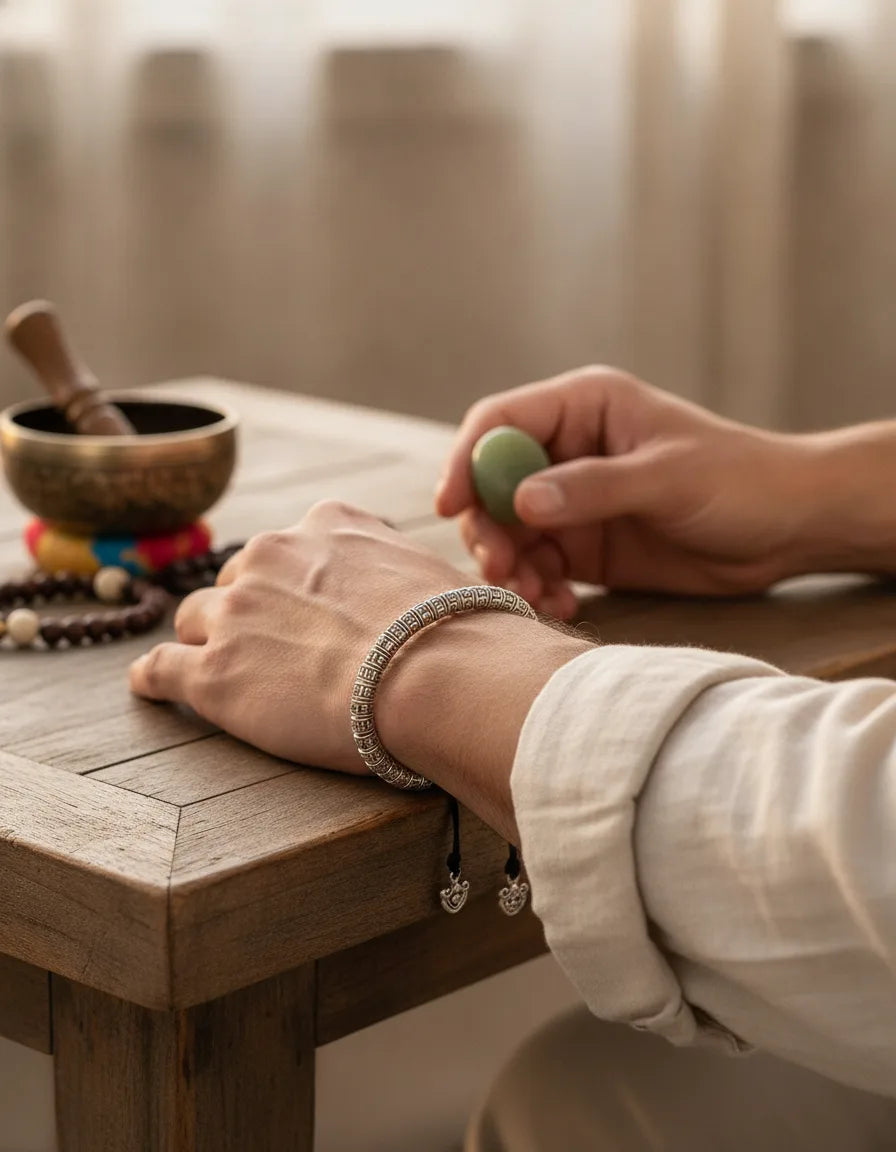 Bracelet Tibétain Cuivre Blanc Mantra Om