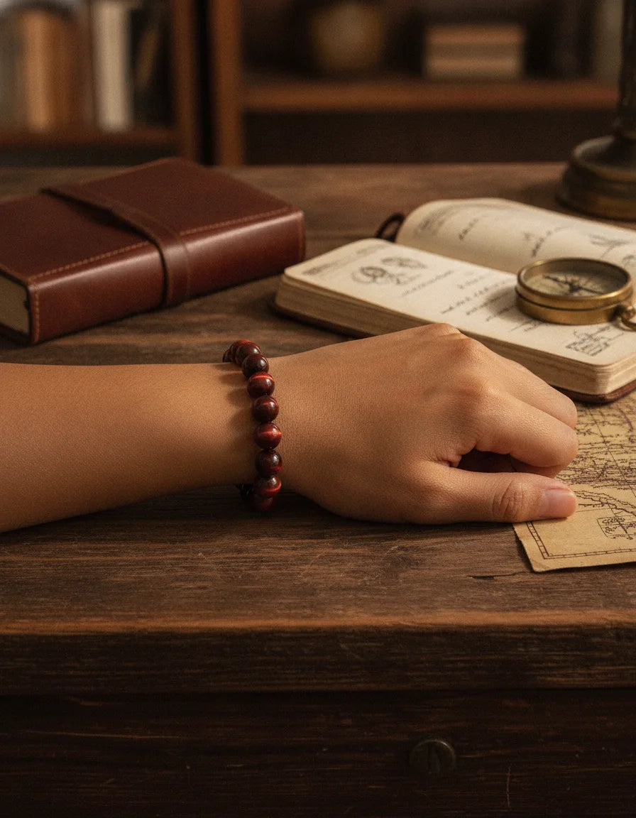 Bracelet Oeil de Tigre Rouge : Confiance & Courage