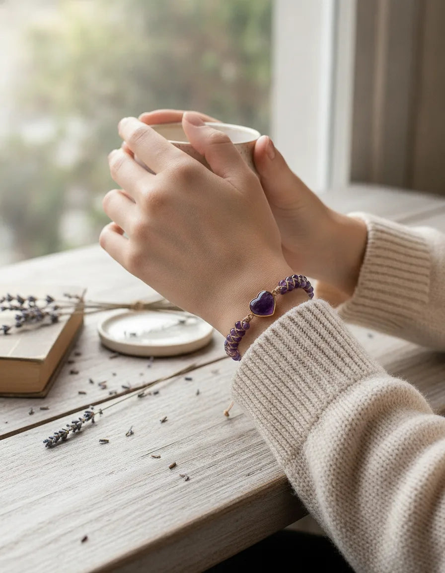 Bracelet Cœur Améthyste : Élégance & Sérénité