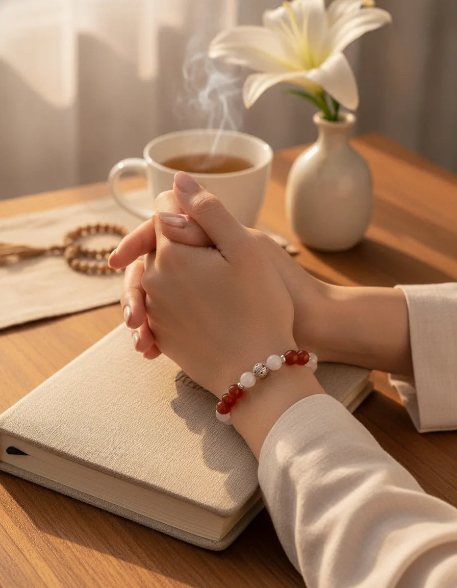 Bracelet Désir Maternel : Cornaline, Quartz Rose, Pierre de Lune