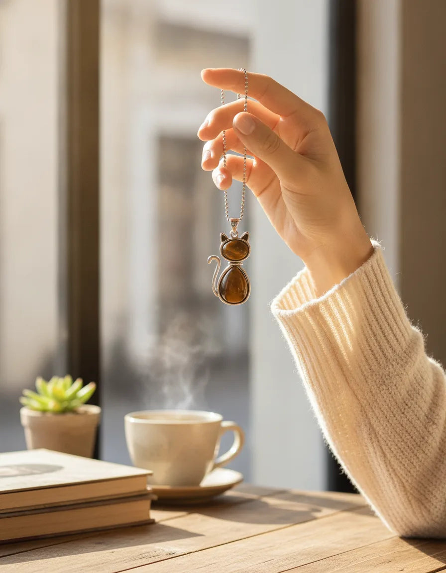 Pendentif Chat Pierres Naturelles : Joie & Intuition