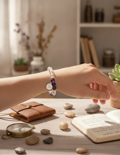 Bracelet Astrologique Personnalisé - Votre Signe & Cristal de Roche