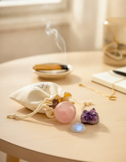 Pochon Féminin Sacré : Pierre de Lune, Quartz Rose, Labradorite