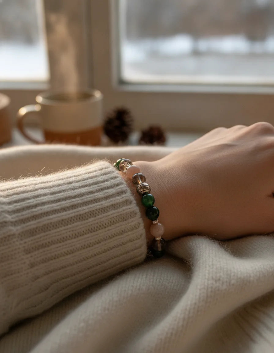 Bracelet Énergies Hivernales Quartz Fumé Jade Pierre de Soleil