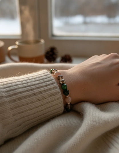 Bracelet Énergies Hivernales Quartz Fumé Jade Pierre de Soleil