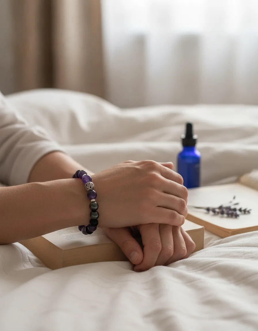 Bracelet Douce Nuit : Améthyste, Hématite, Tourmaline