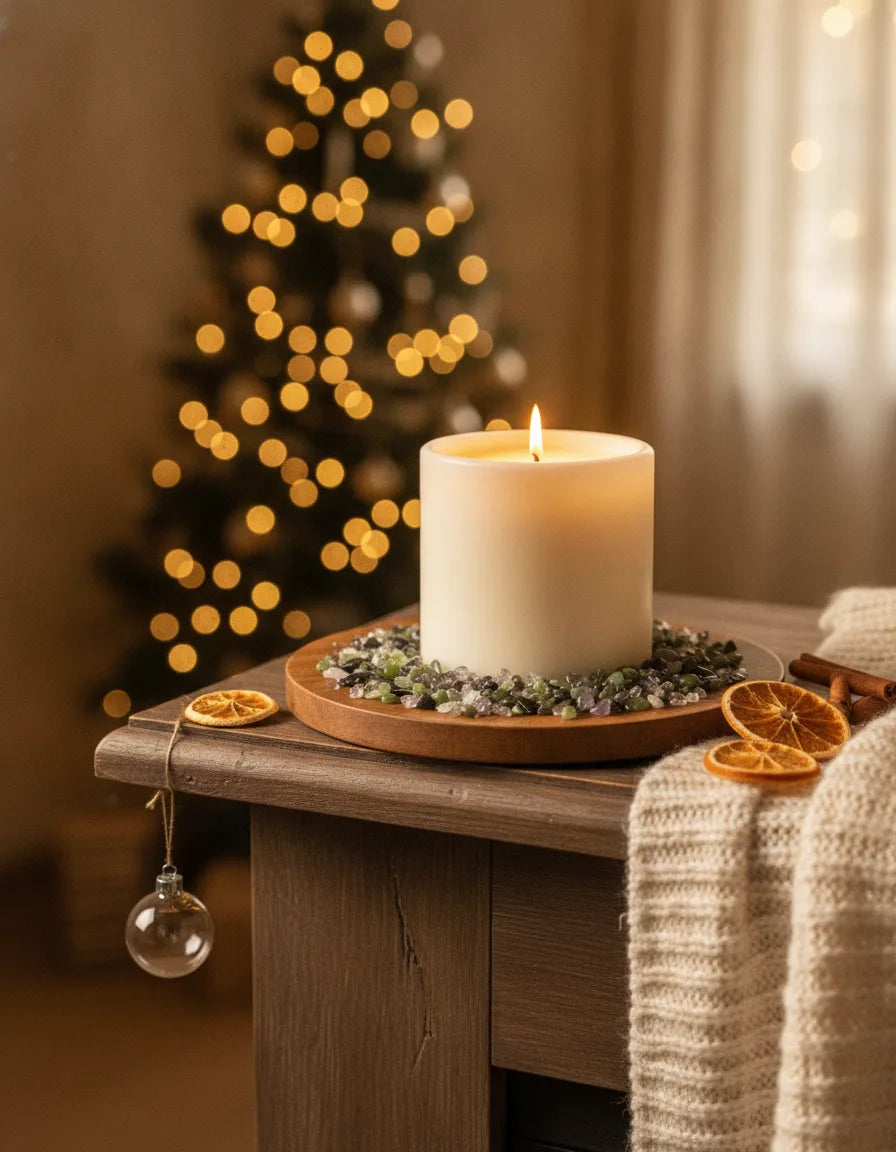 Bougie Magie de Noël : Jade, Quartz Fumé & Aura