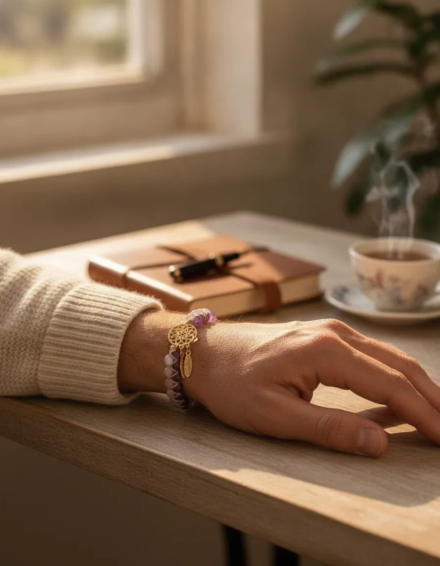 Bracelet Attrape-Rêve Améthyste & Quartz Rose