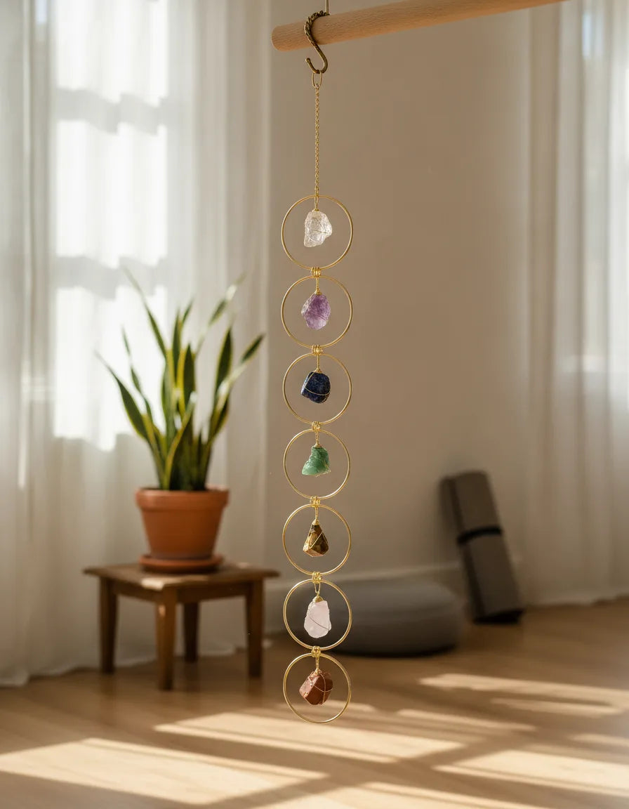 Suspension 7 Chakras Harmonie - Pierres Naturelles & Métal Doré