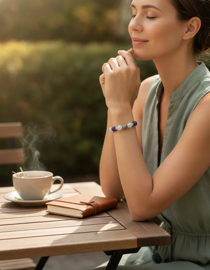Bracelet Ménopause Sereine : Calcédoine, Améthyste, Pierre de Lune
