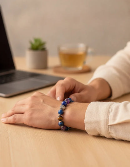 Bracelet Anti-Stress Lapis Lazuli, Quartz Fumé & Améthyste