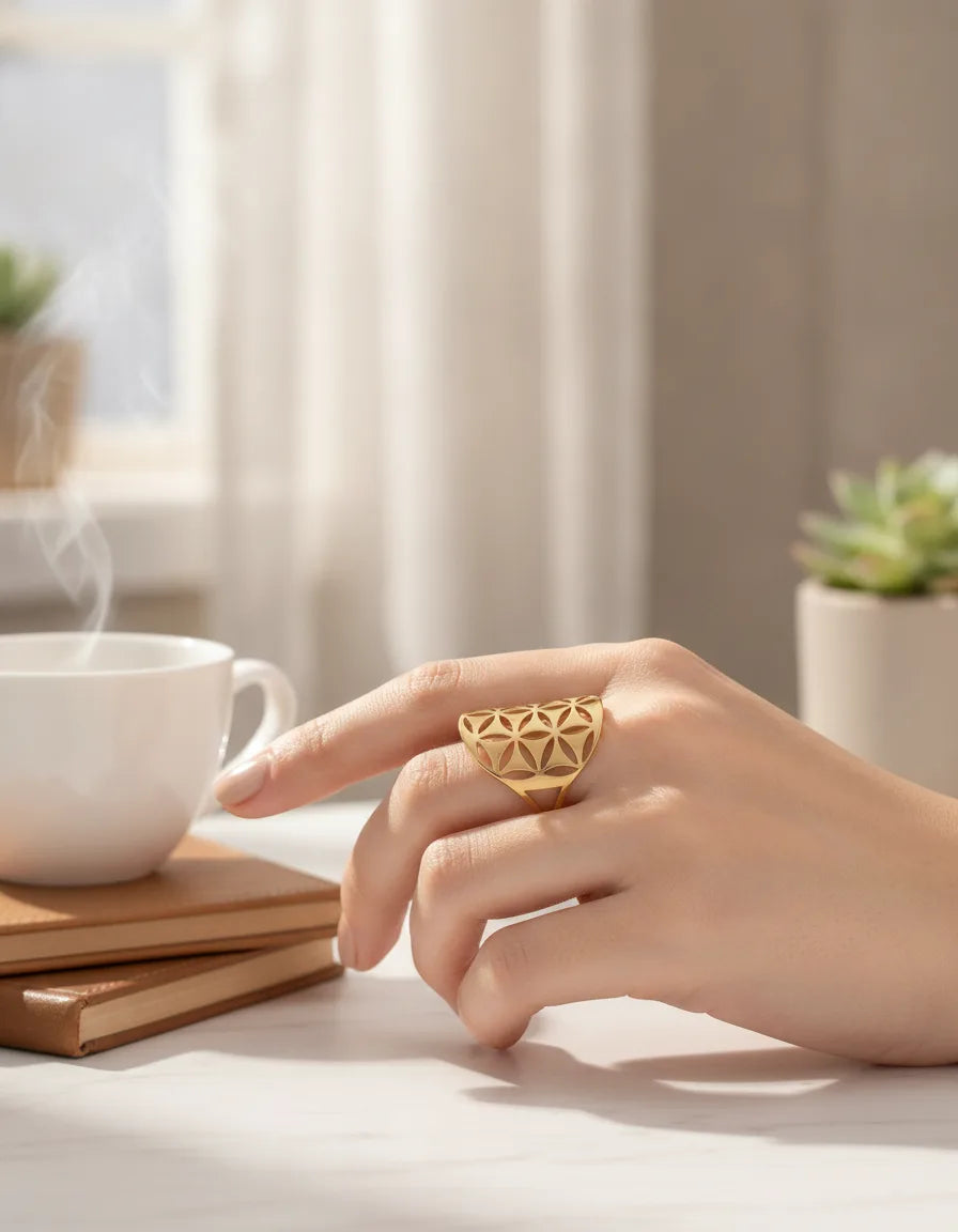 Bague Fleur de Vie Ajustable Dorée ou Argentée