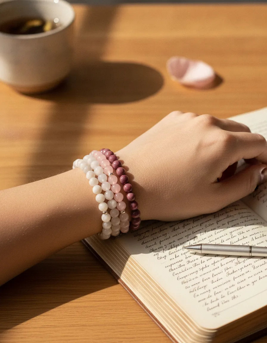 Mâlâ Self Love : Quartz Rose, Pierre de Lune, Rhodochrosite