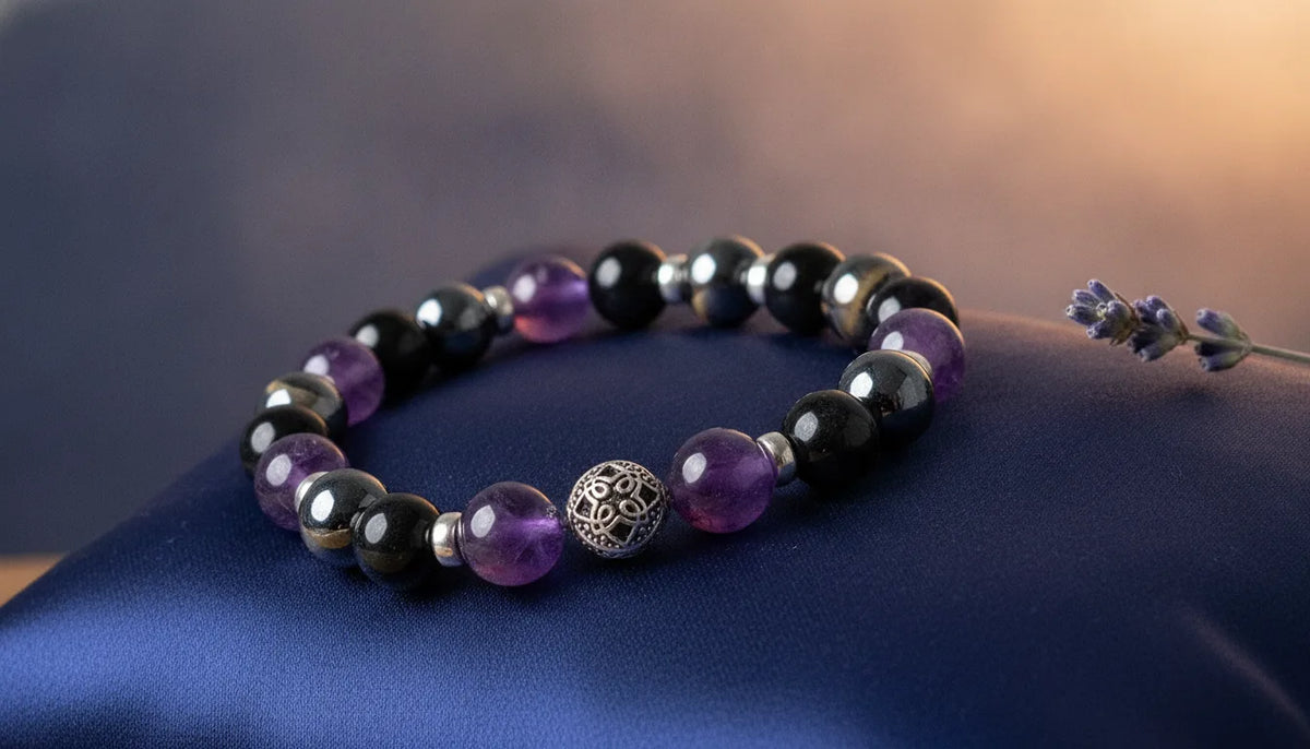 Bracelet Douce Nuit : Améthyste, Hématite, Tourmaline