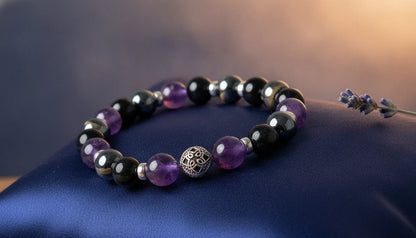 Bracelet Douce Nuit : Améthyste, Hématite, Tourmaline