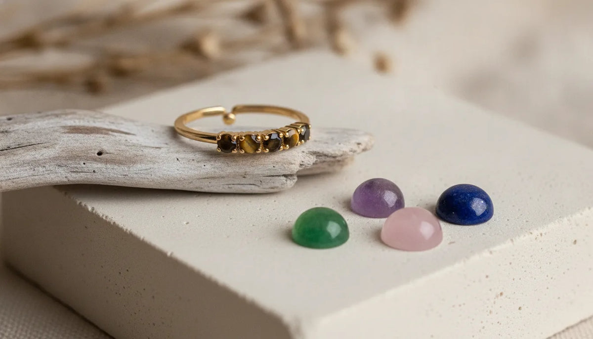Bague Yuka : Alliance de 5 pierres naturelles ajustables