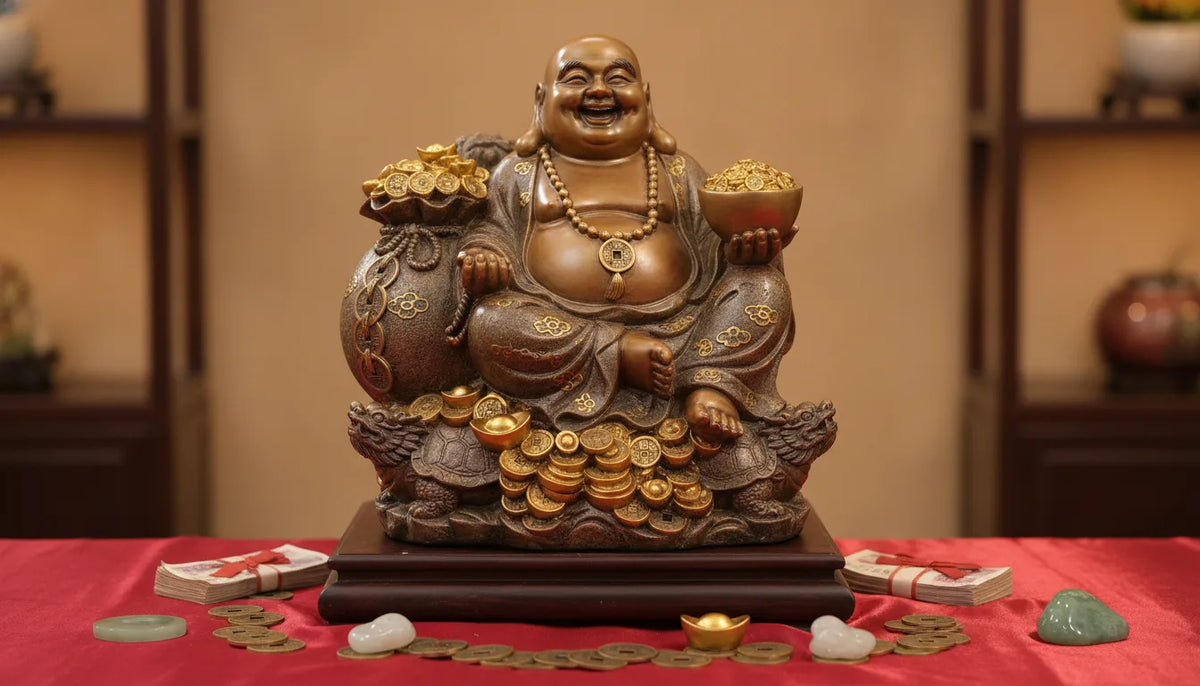 Statue Bouddha Bonne Fortune Dorée