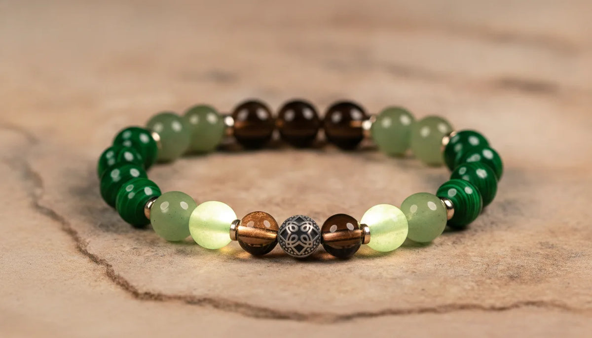 Bracelet Porte-Bonheur : Aventurine, Quartz Fumé, Malachite