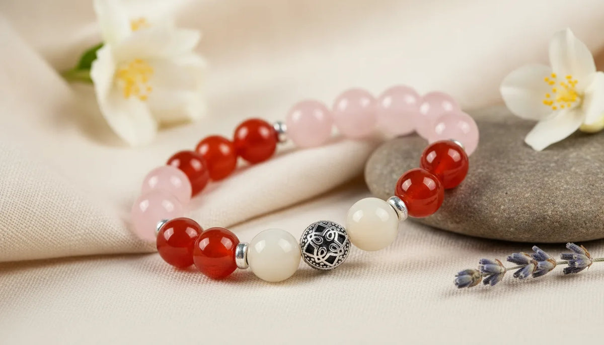 Bracelet Désir Maternel : Cornaline, Quartz Rose, Pierre de Lune
