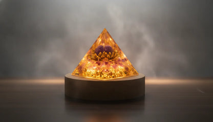 Pyramide Orgonite Améthyste & Or - Purification & Bien-être