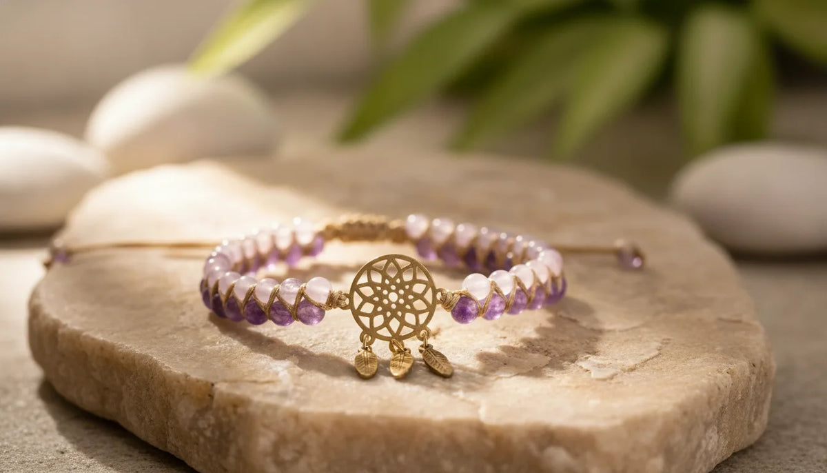 Bracelet Attrape-Rêve Améthyste & Quartz Rose