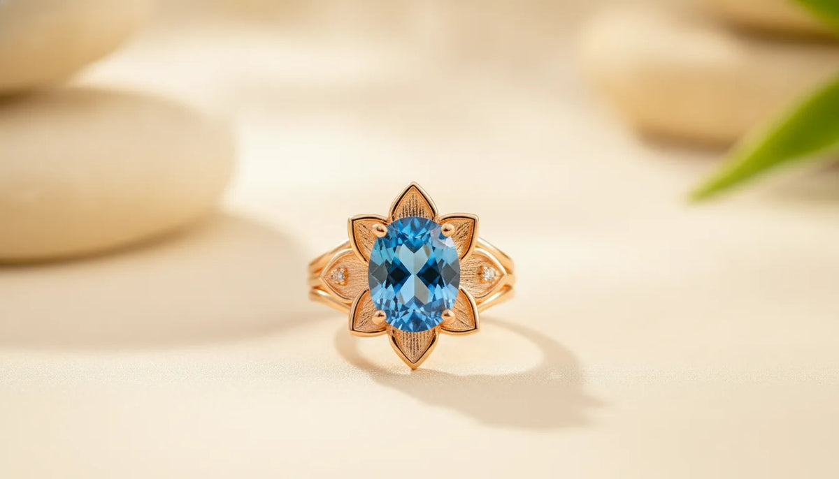 Bague Lotus Renaissance Argent 925 Zircon Bleu