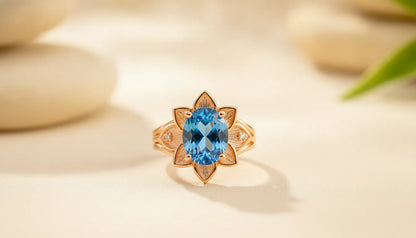 Bague Lotus Renaissance Argent 925 Zircon Bleu