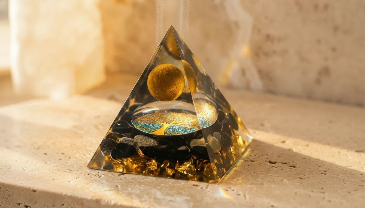 Pyramide Orgonite Bouclier de Protection Oeil de Tigre Obsidienne