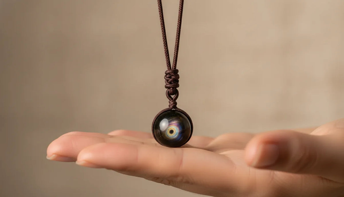 Pendentif Sphère Obsidienne Œil Céleste - Protection Énergétique