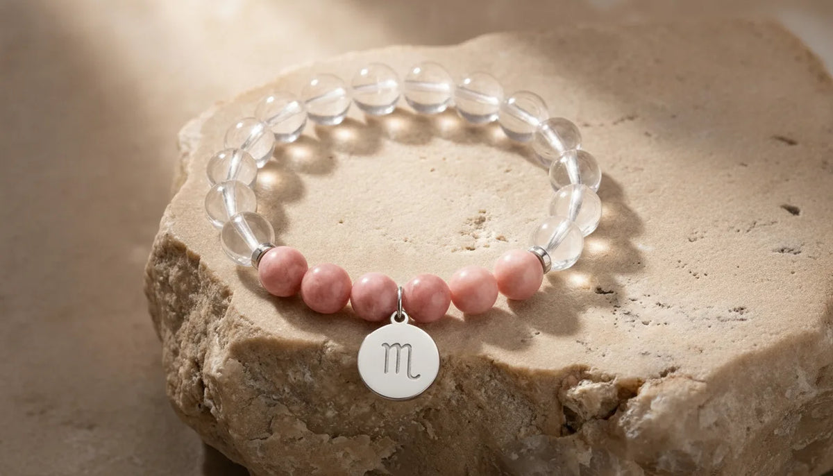 Bracelet Astrologique Personnalisé - Votre Signe & Cristal de Roche