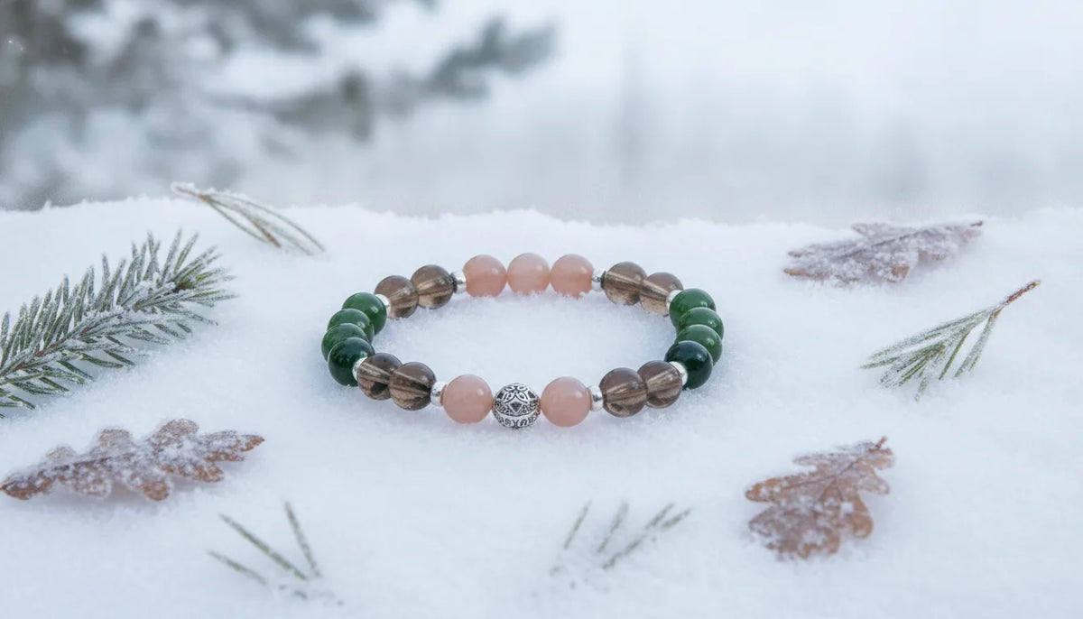 Bracelet Énergies Hivernales Quartz Fumé Jade Pierre de Soleil