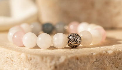 Bracelet Féminin Sacré Pierre de Lune, Quartz Rose, Labradorite