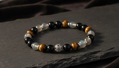 Bracelet Protection Sacrée : Oeil de Tigre, Labradorite, Obsidienne