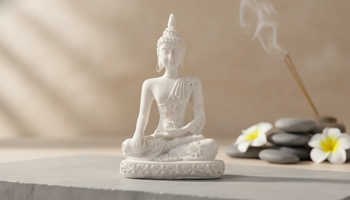 Statue Bouddha Quiétude Résine Blanche