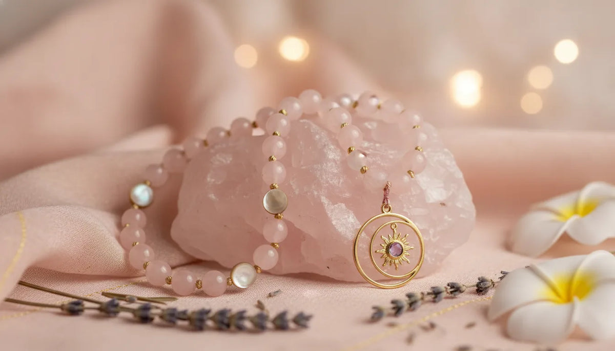 Mâlâ Féminin Sacré : Pierre de Lune, Quartz Rose, Labradorite